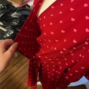 Faux Wrap top in red with Pink Heart Pattern